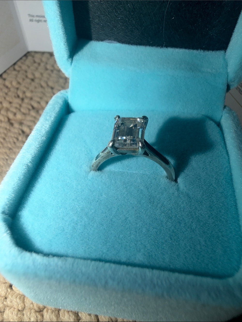 2CT Emerald Cut Moissanite Ring GRA Papers Silvertone